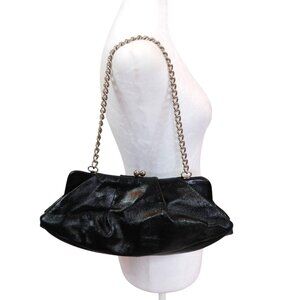 Vintage HOBO black patent leather clutch purse with silver hardware chain